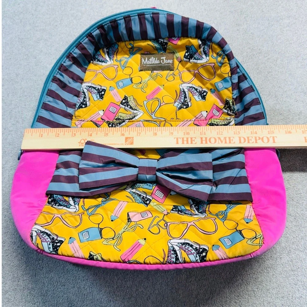 Matilda Jane Backpack Kids One Size Yellow Pink Quilted Bow School Theme Bag